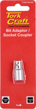 Socket adaptor coupler 1/4'f sq x  1/4'f hex carded