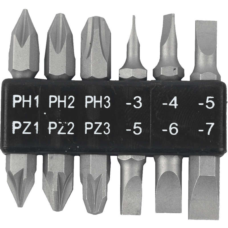 6pc 45mm double end bit set ph1,2,3  pz1,2,3  sl3,4,5,6,7mm
