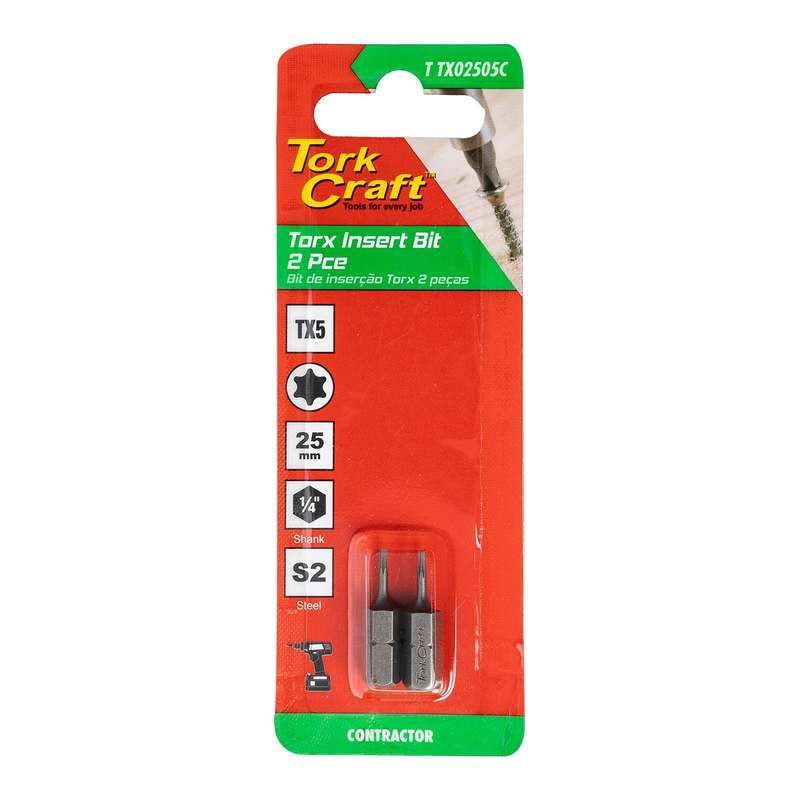 Torx tx 5 classic insert bit 25mm 2pc carded