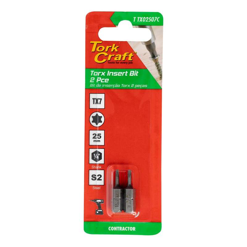 Torx tx 7 classic insert bit 25mm 2pc carded