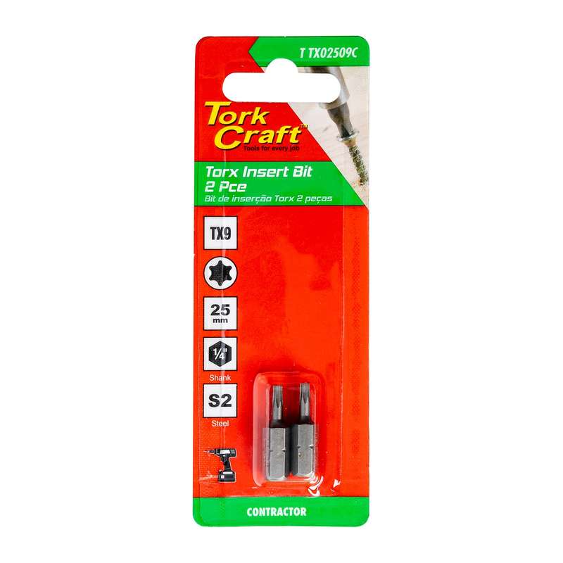 Torx tx 9 classic insert bit 25mm 2pc carded