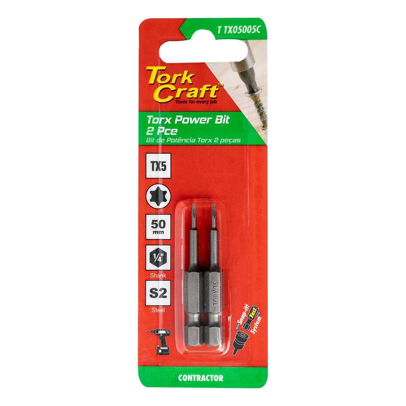 Torx tx 5 classic power bit 50mm 2pc carded
