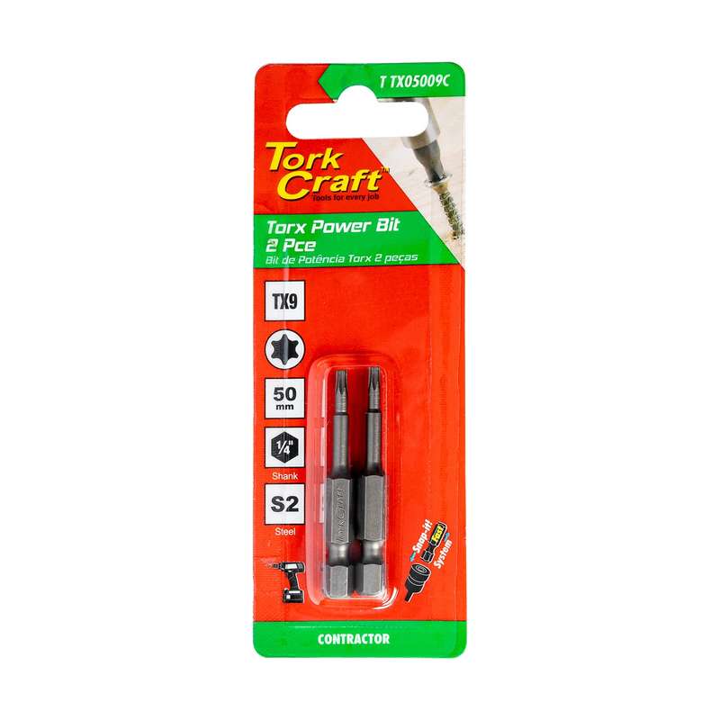 Torx tx 9 classic power bit 50mm 2pc carded