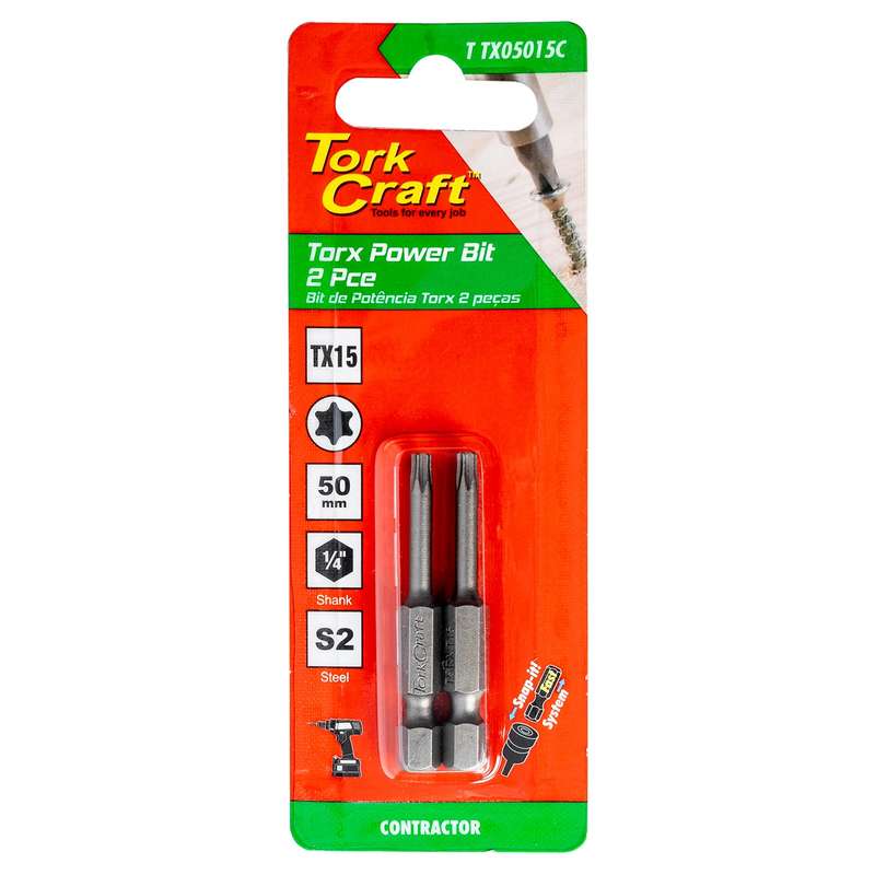 Torx tx 15 classic power bit 50mm 2pc carded