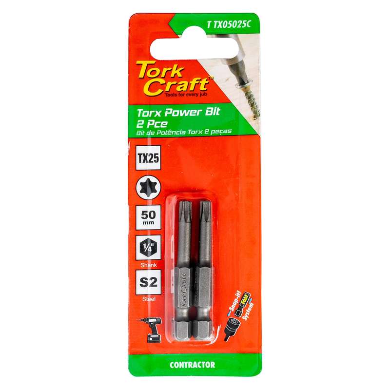Torx tx 25 classic power bit 50mm 2pc carded
