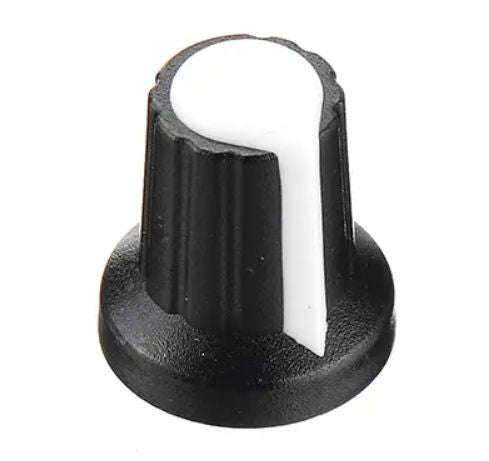 Knob black splined with white marker 6mm 15x17 wh-148-2-white