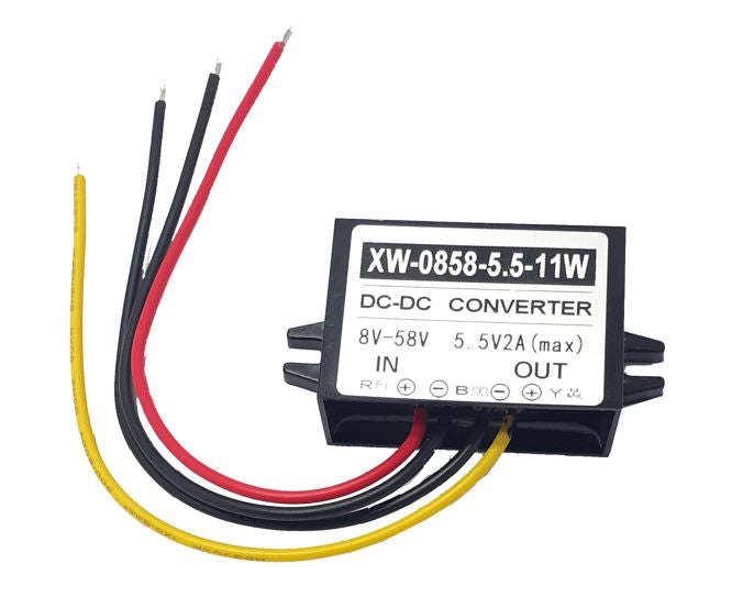 Dc-dc converter i=8-58v o=5.5vdc @ 2a w/wires xw-0858-5.5-11w