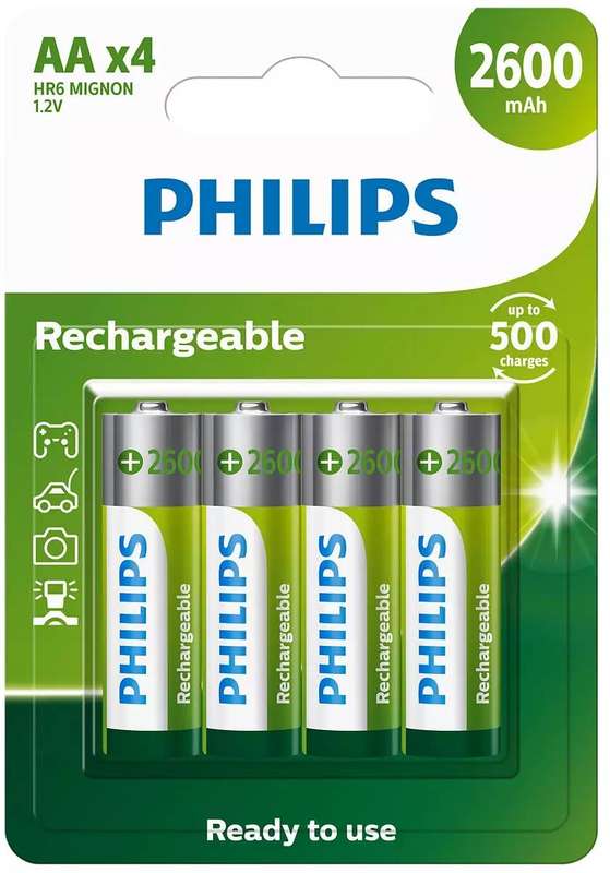 RECHARGEABLE BATTERY AA 4 PACK 2600MAH