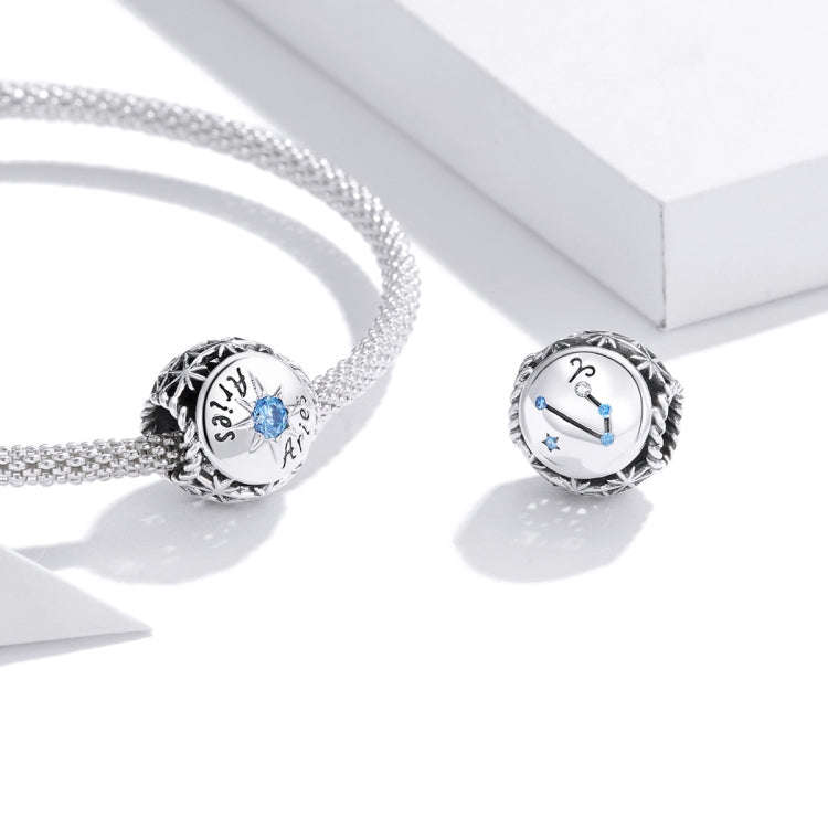 S925 Sterling Silver Twelve Constellation Zircon Beads DIY Bracelet Necklace Accessories, Style:A...