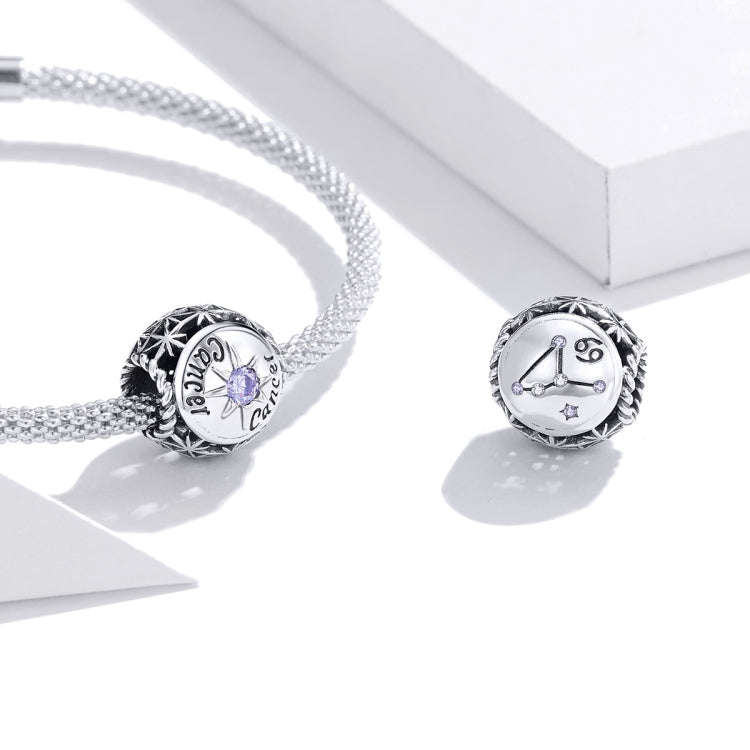 S925 Sterling Silver Twelve Constellation Zircon Beads DIY Bracelet Necklace Accessories, Style:C...