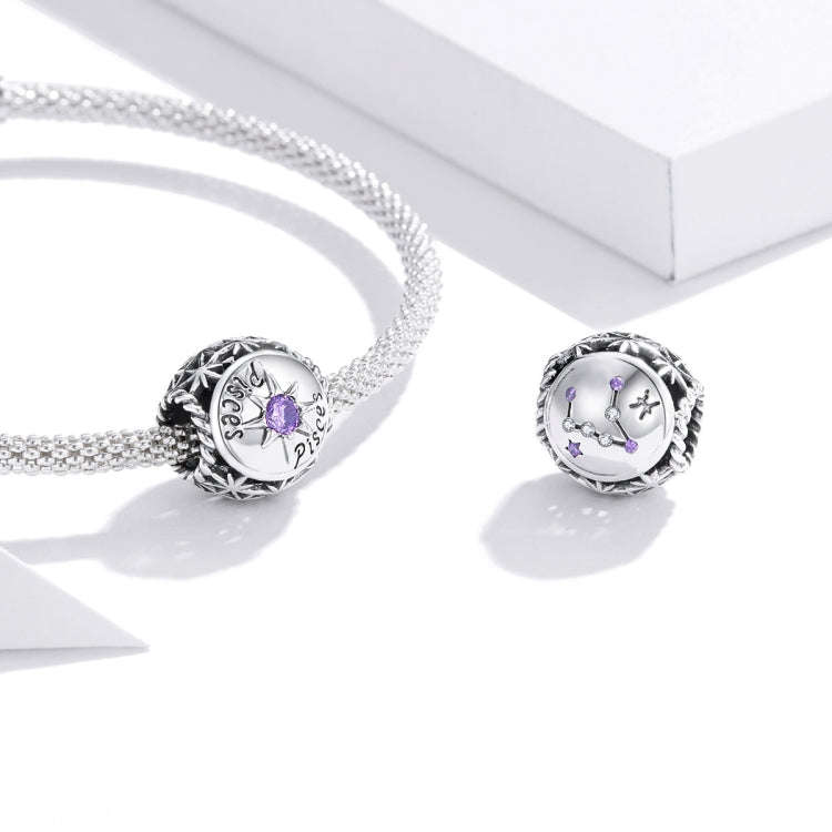 S925 Sterling Silver Twelve Constellation Zircon Beads DIY Bracelet Necklace Accessories, Style:P...