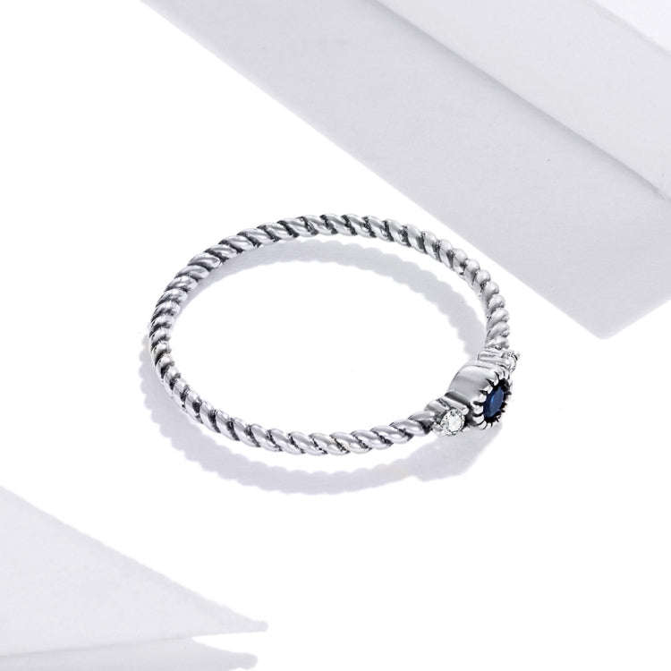 S925 Sterling Silver Dark Blue Zircon Platinum Plated Twist Texture Women Ring, Size:7