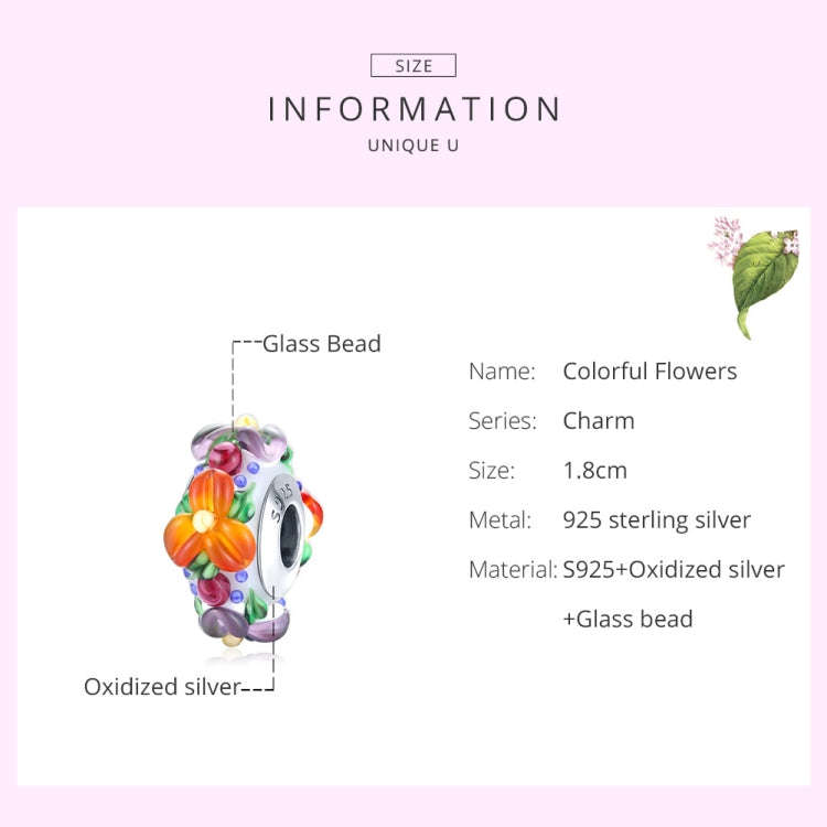 S925 Sterling Silver Colorful Flowers Embossed Orange Colored Glass Beads DIY Bracelet Necklace A...