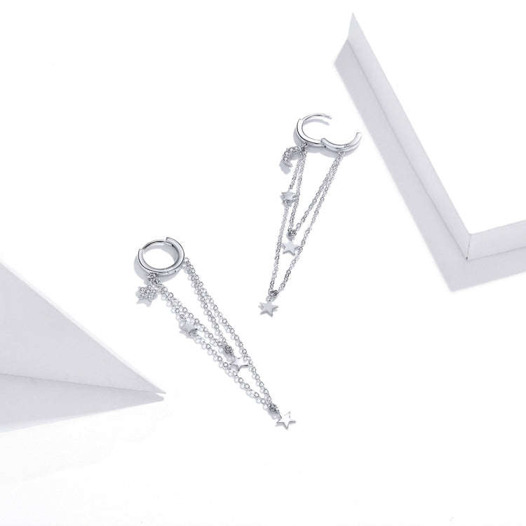 S925 Sterling Silver Star Moon Tassel Women Earrings