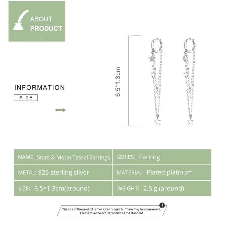 S925 Sterling Silver Star Moon Tassel Women Earrings
