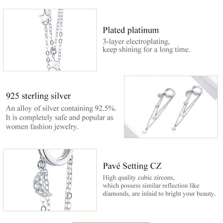 S925 Sterling Silver Star Moon Tassel Women Earrings