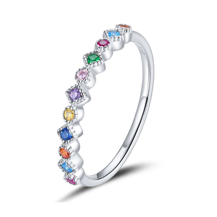 S925 Sterling Silver Colorful Zircon Women Ring, Size:8