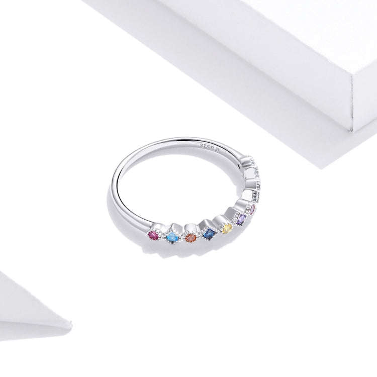 S925 Sterling Silver Colorful Zircon Women Ring, Size:8
