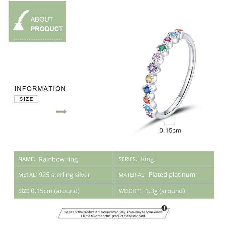 S925 Sterling Silver Colorful Zircon Women Ring, Size:8