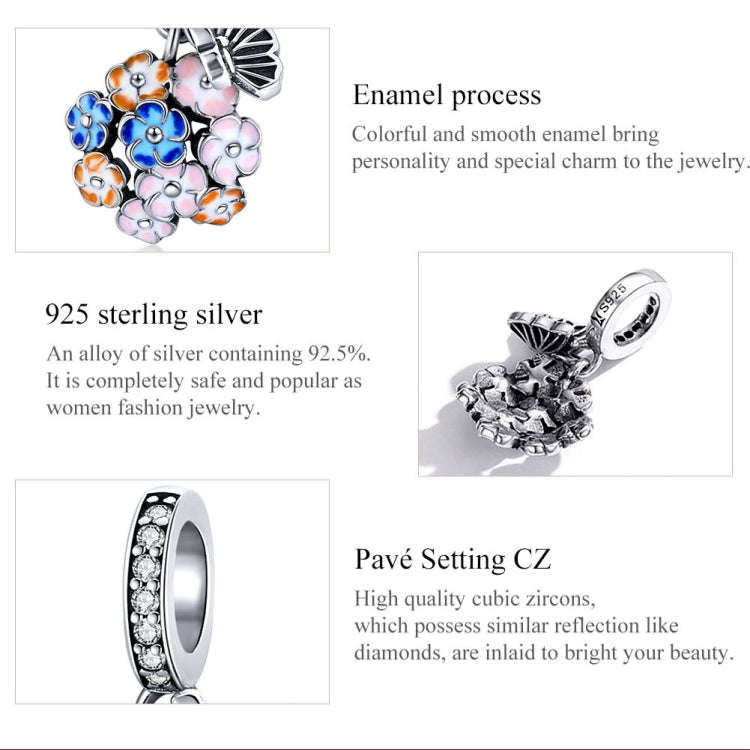 S925 Sterling Silver Colorful Zircon Flowers Pendant DIY Bracelet Necklace Accessories