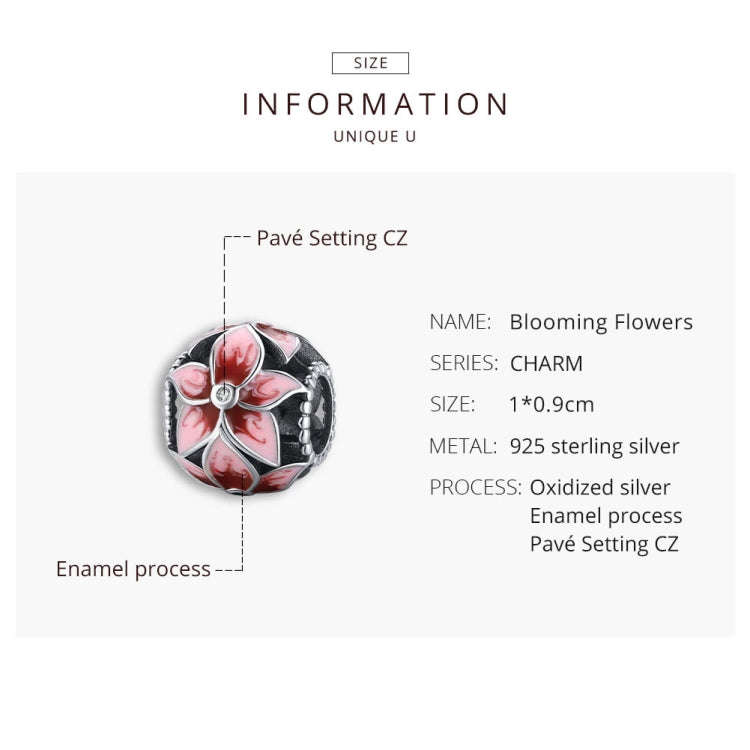 S925 Sterling Silver Pink Flowers Beads DIY Bracelet Necklace Accessories