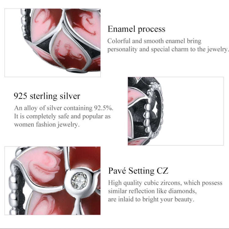 S925 Sterling Silver Pink Flowers Beads DIY Bracelet Necklace Accessories
