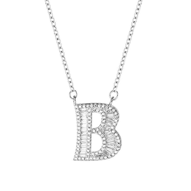 Women Fashion S925 Sterling Silver English Alphabet Pendant Necklace, Style:B