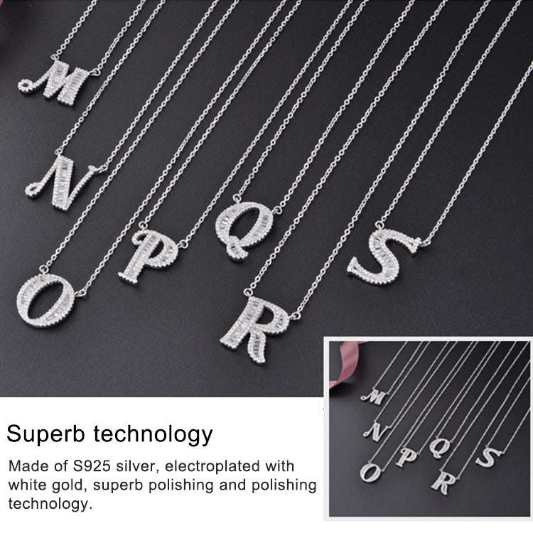 Women Fashion S925 Sterling Silver English Alphabet Pendant Necklace, Style:H