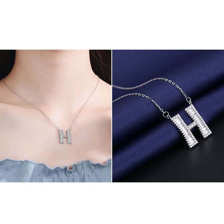 Women Fashion S925 Sterling Silver English Alphabet Pendant Necklace, Style:H