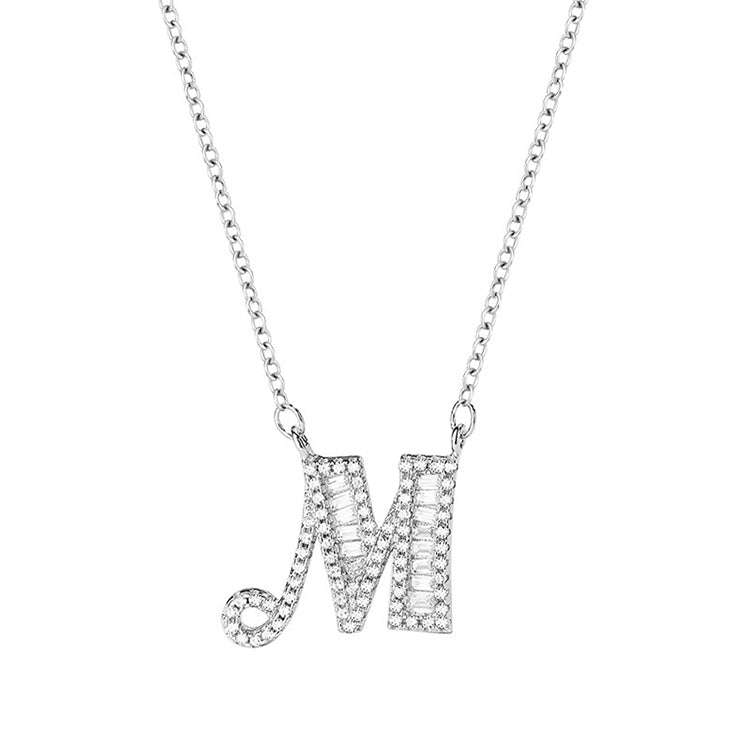 Women Fashion S925 Sterling Silver English Alphabet Pendant Necklace, Style:M
