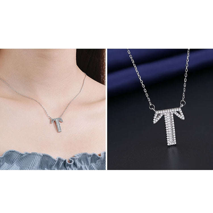 Women Fashion S925 Sterling Silver English Alphabet Pendant Necklace, Style:T