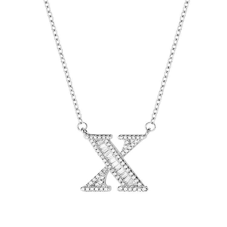 Women Fashion S925 Sterling Silver English Alphabet Pendant Necklace, Style:X