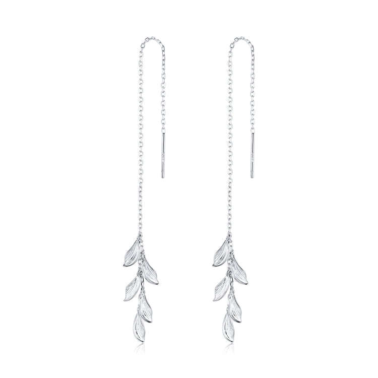 S925 Sterling Silver Simple Style Long Leaves Women Earrings