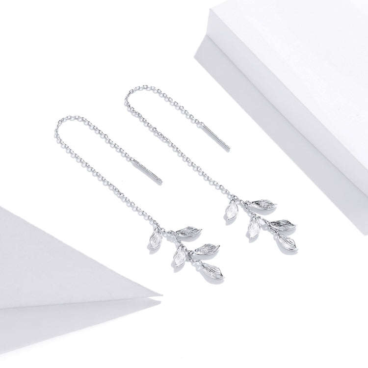 S925 Sterling Silver Simple Style Long Leaves Women Earrings