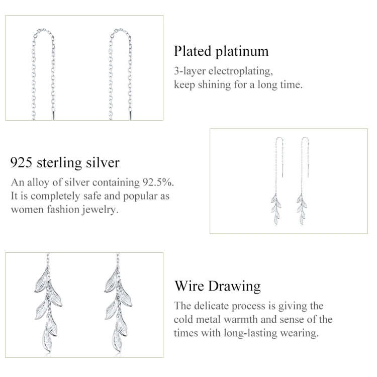 S925 Sterling Silver Simple Style Long Leaves Women Earrings