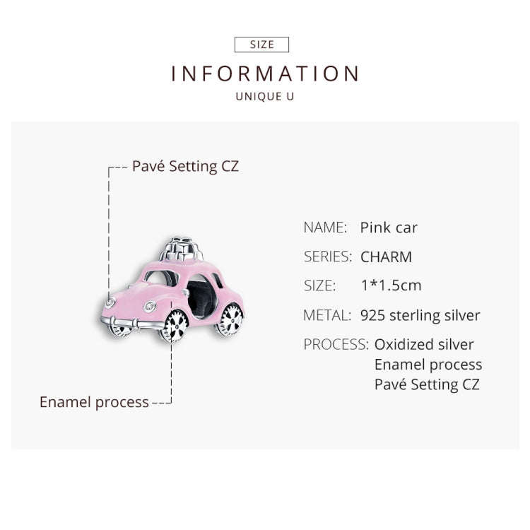 S925 Sterling Silver Pink Car Beads DIY Bracelet Necklace Accessories