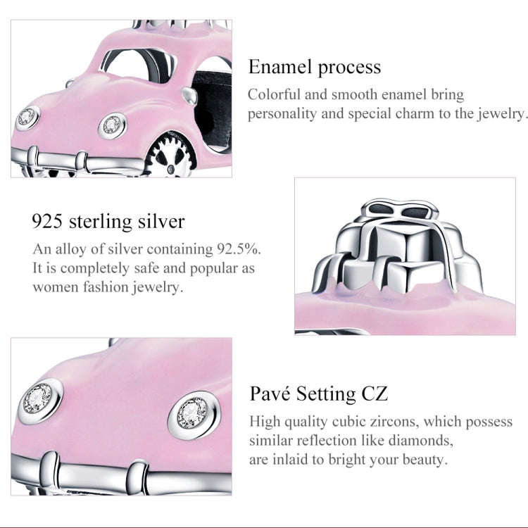 S925 Sterling Silver Pink Car Beads DIY Bracelet Necklace Accessories