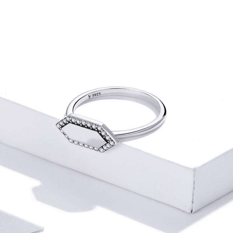 S925 Sterling Silver Shining Geometry Women Ring, Size:7