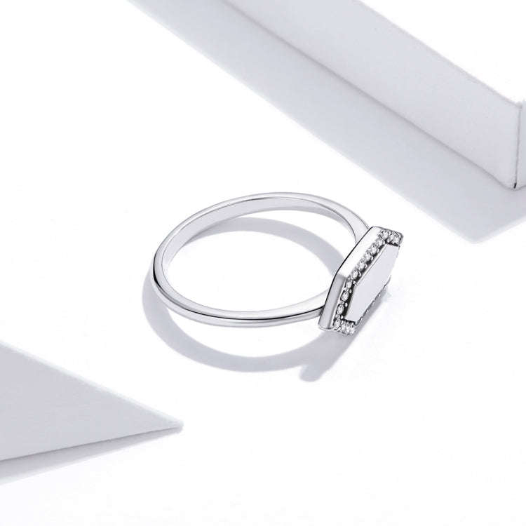S925 Sterling Silver Shining Geometry Women Ring, Size:7