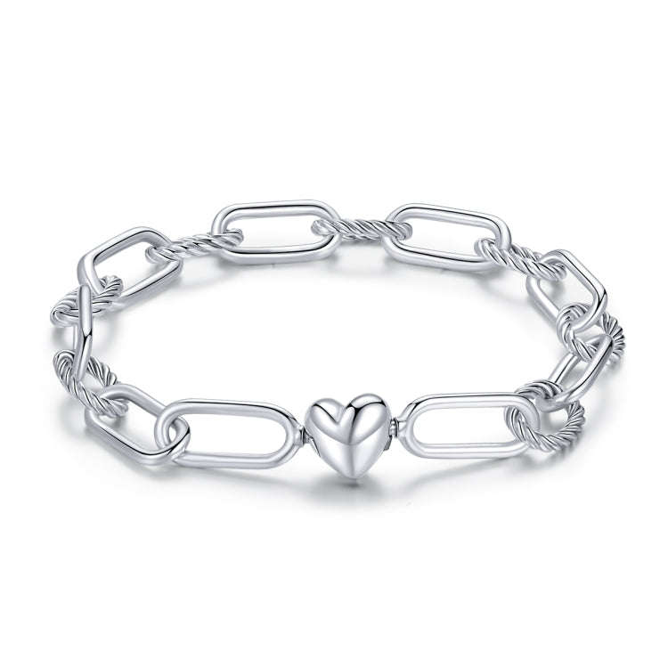 S925 Sterling Silver Paperclip Love Women Bracelet Jewelry, Size:19cm