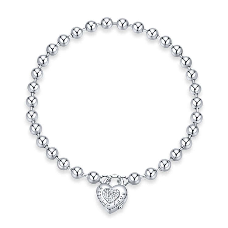 S925 Sterling Silver Heart-shaped Punk Beads Women Bracelet Jewelry, Size:19cm