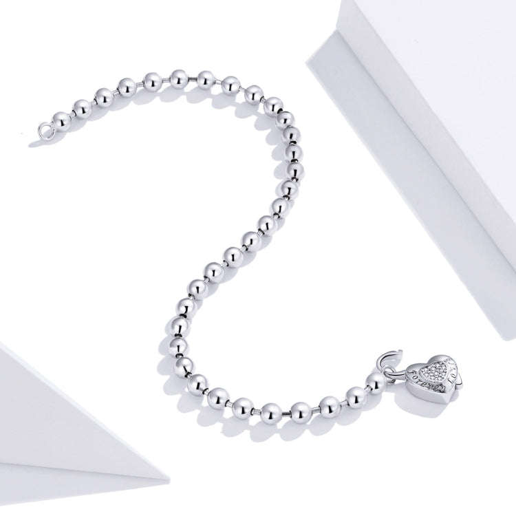 S925 Sterling Silver Heart-shaped Punk Beads Women Bracelet Jewelry, Size:19cm