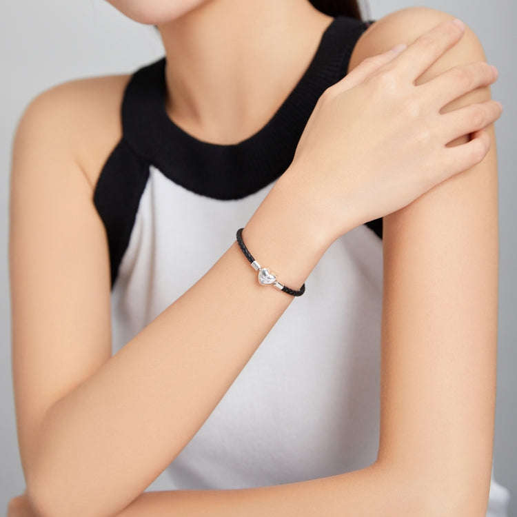 S925 Sterling Silver Cross Braided Rope Women Bracelet Jewelry, Size:19cm