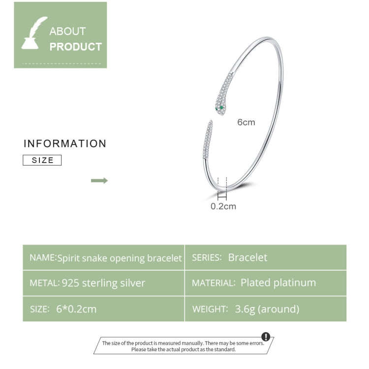 S925 Sterling Silver Snake Open Bracelet  Women Jewelry