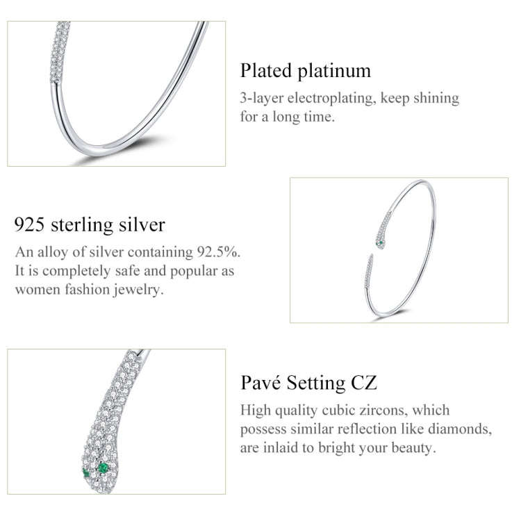 S925 Sterling Silver Snake Open Bracelet  Women Jewelry