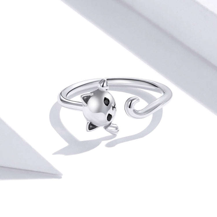 S925 Sterling Silver Cute Cat Women Open Ring(Silver)