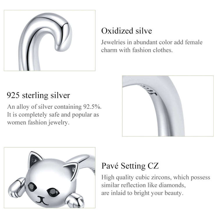 S925 Sterling Silver Cute Cat Women Open Ring(Silver)