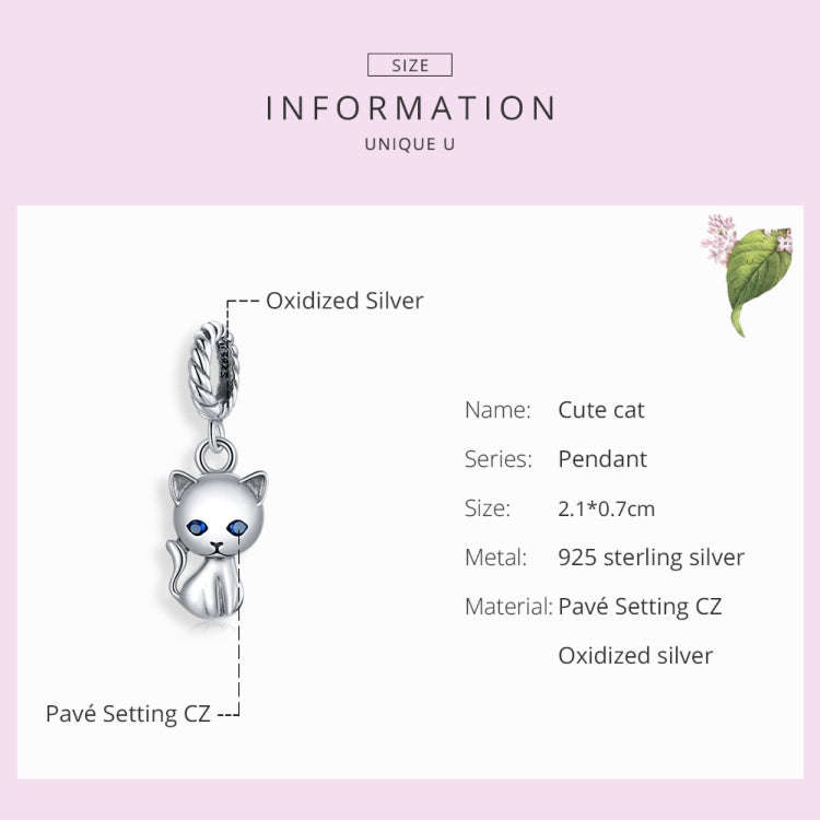 S925 Sterling Silver Cute Cat Pendant DIY Bracelet Necklace Accessories