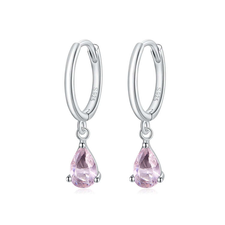 S925 Sterling Silver Water Drop Zircon Women Earrings(Pink)