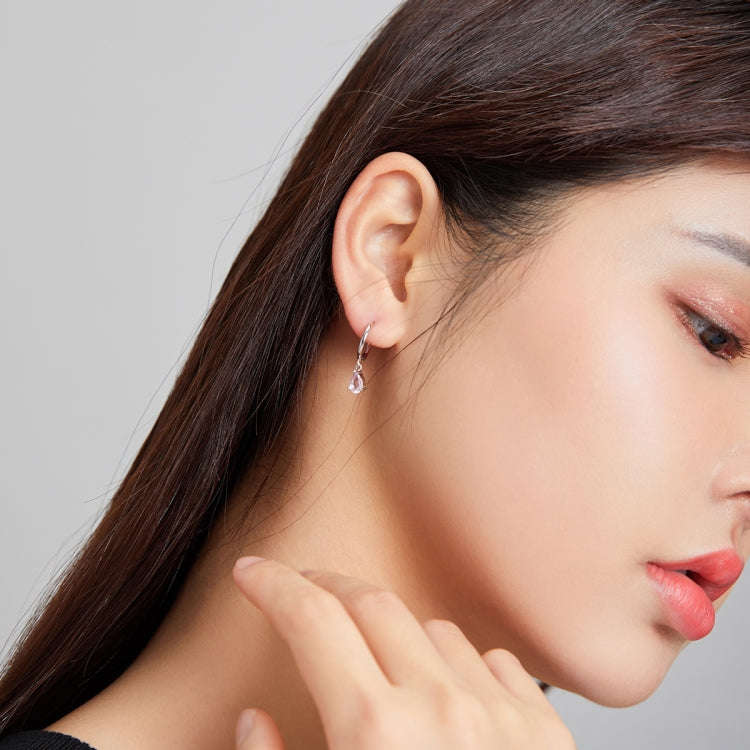 S925 Sterling Silver Water Drop Zircon Women Earrings(Pink)